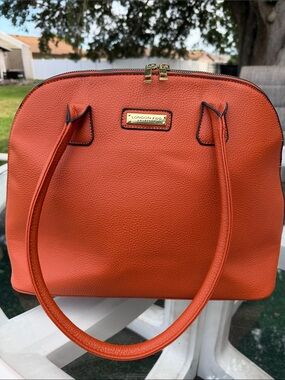 London Fog Orange Pebble-Texture Dome Satchel